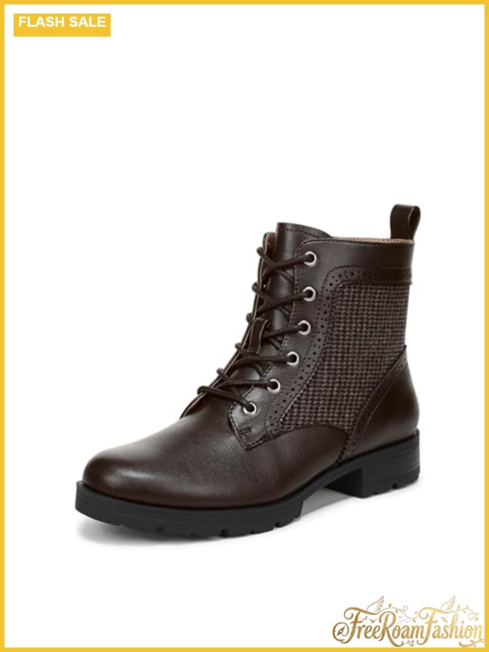 Women's Ankle Combat Boots Lace Up Side Zip Faux Leather Block Heel